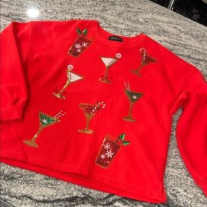 Festive Red Holiday Sweatshirt with Cocktail Designs
